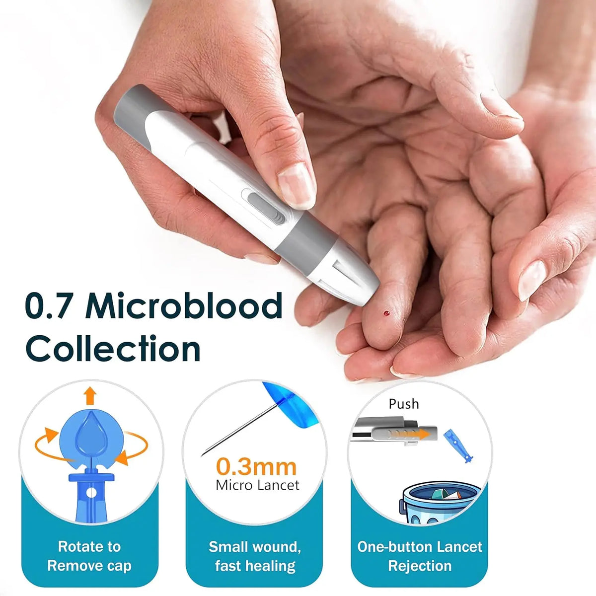 Blood Glucose Meter Kit Blood Sugar Monitor with Test Strips Lancets and Lancing Device Auto Coding 0.7μL Small Blood Sample 5 Second Fast Reading Large LCD Easy Strip Ejection Portable Home Testing Kit for Adults Seniors Da