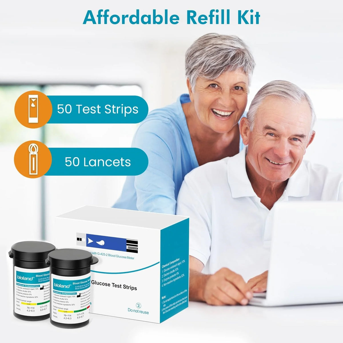 Blood Glucose Meter Kit Blood Sugar Monitor with Test Strips Lancets and Lancing Device Auto Coding 0.7μL Small Blood Sample 5 Second Fast Reading Large LCD Easy Strip Ejection Portable Home Testing Kit for Adults Seniors Da