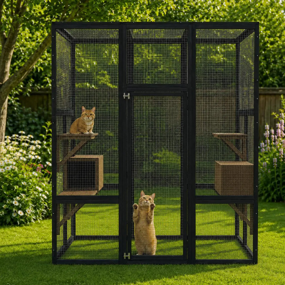 HiMISS Wooden Outdoor Cat Enclosure With Platforms