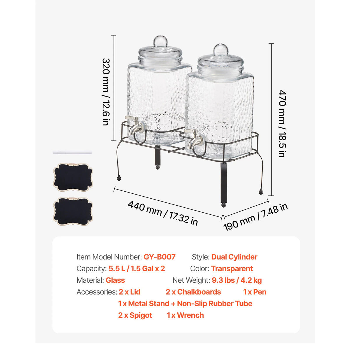 SucceBuy Beverage Dispenser Drink Dispensers for Parties Glass Juice Dispenser with Wood Stand Lemonade Juice Water Dispensers