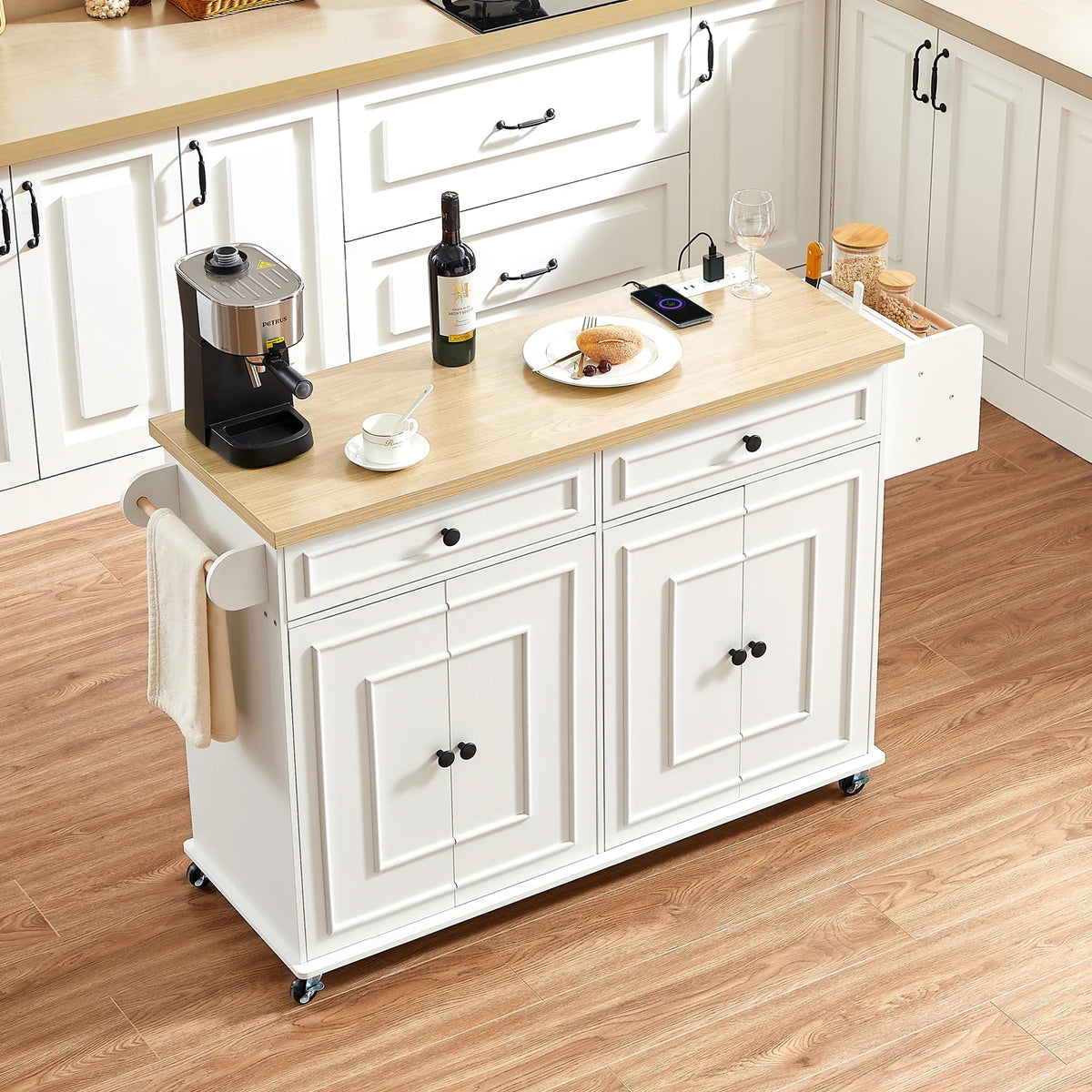 Rolling Wooden Kitchen Cart With Drop Leaf And Drawer