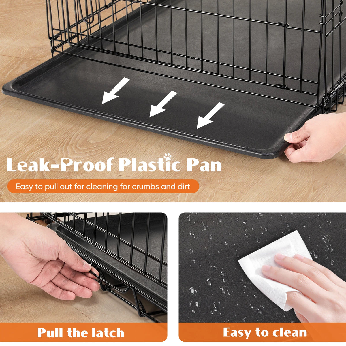 Jhk Double Door Metal Dog Crate With Leakproof Tray