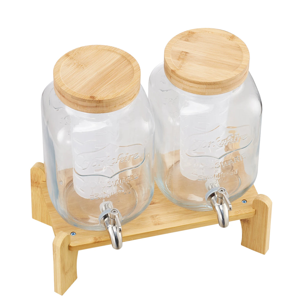 SucceBuy Beverage Dispenser Drink Dispensers for Parties Glass Juice Dispenser with Wood Stand Lemonade Juice Water Dispensers