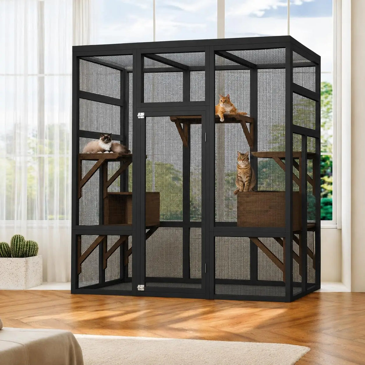 HiMISS Wooden Outdoor Cat Enclosure With Platforms