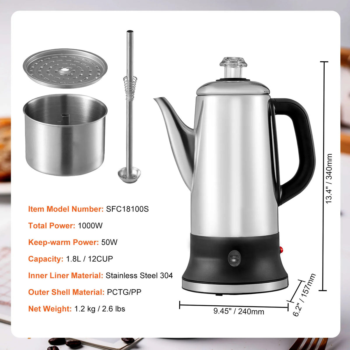 SucceBuy Electric Stainless Steel Coffee Percolator