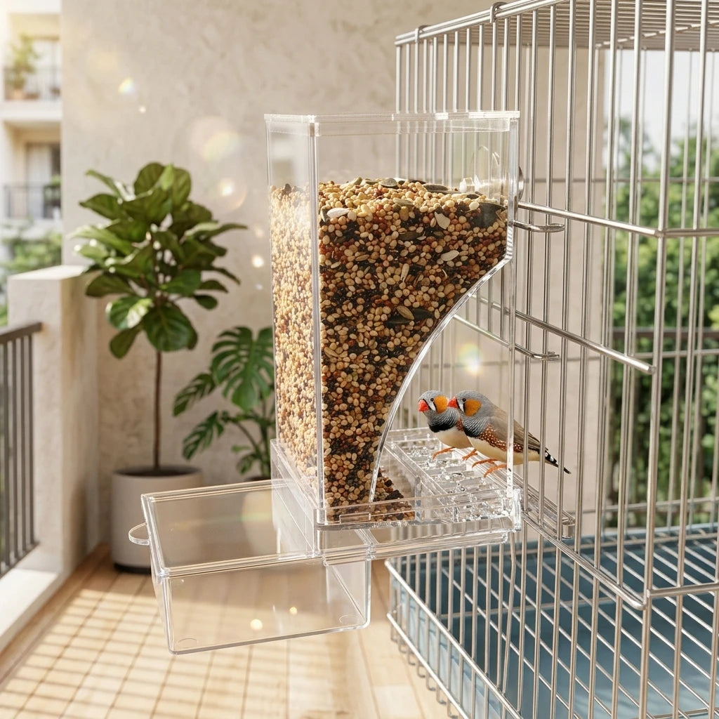 Clear Acrylic Spill Resistant Bird Cage Feeder