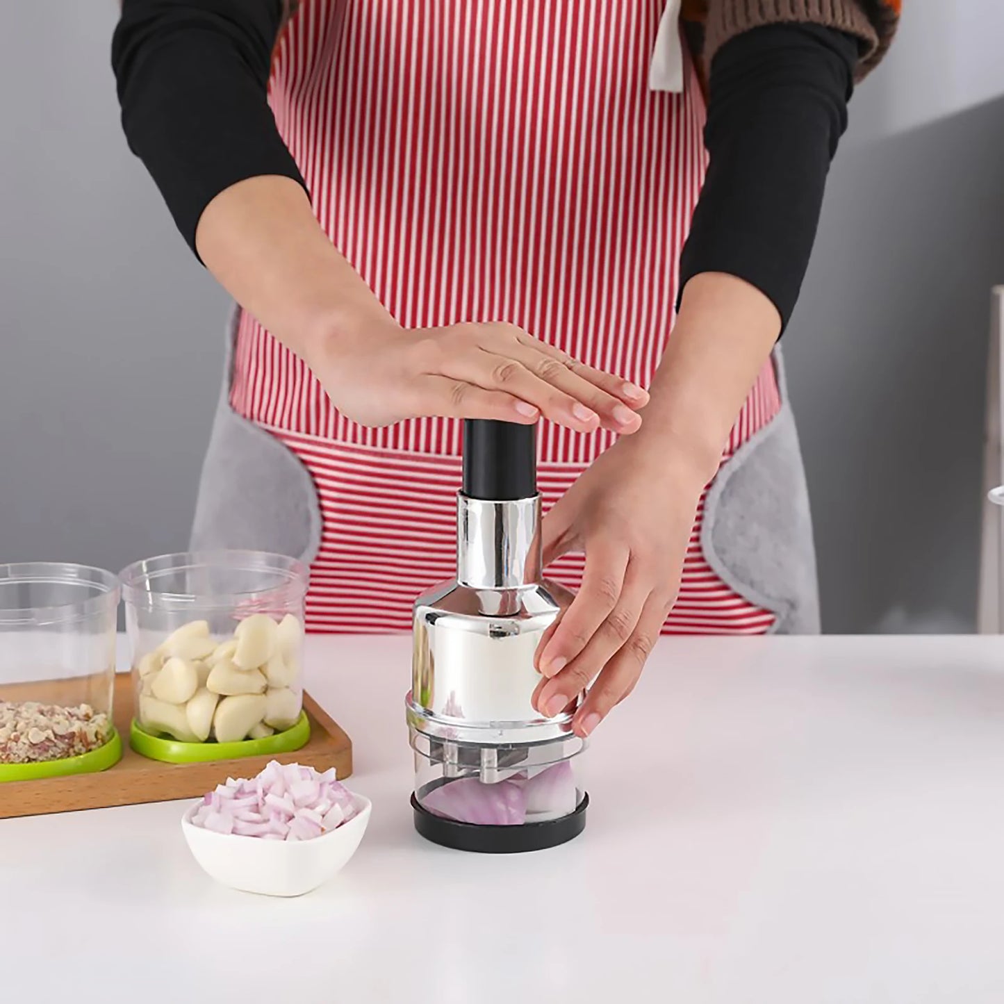 Stainless Steel Manual Food Chopper For Garlic Onions