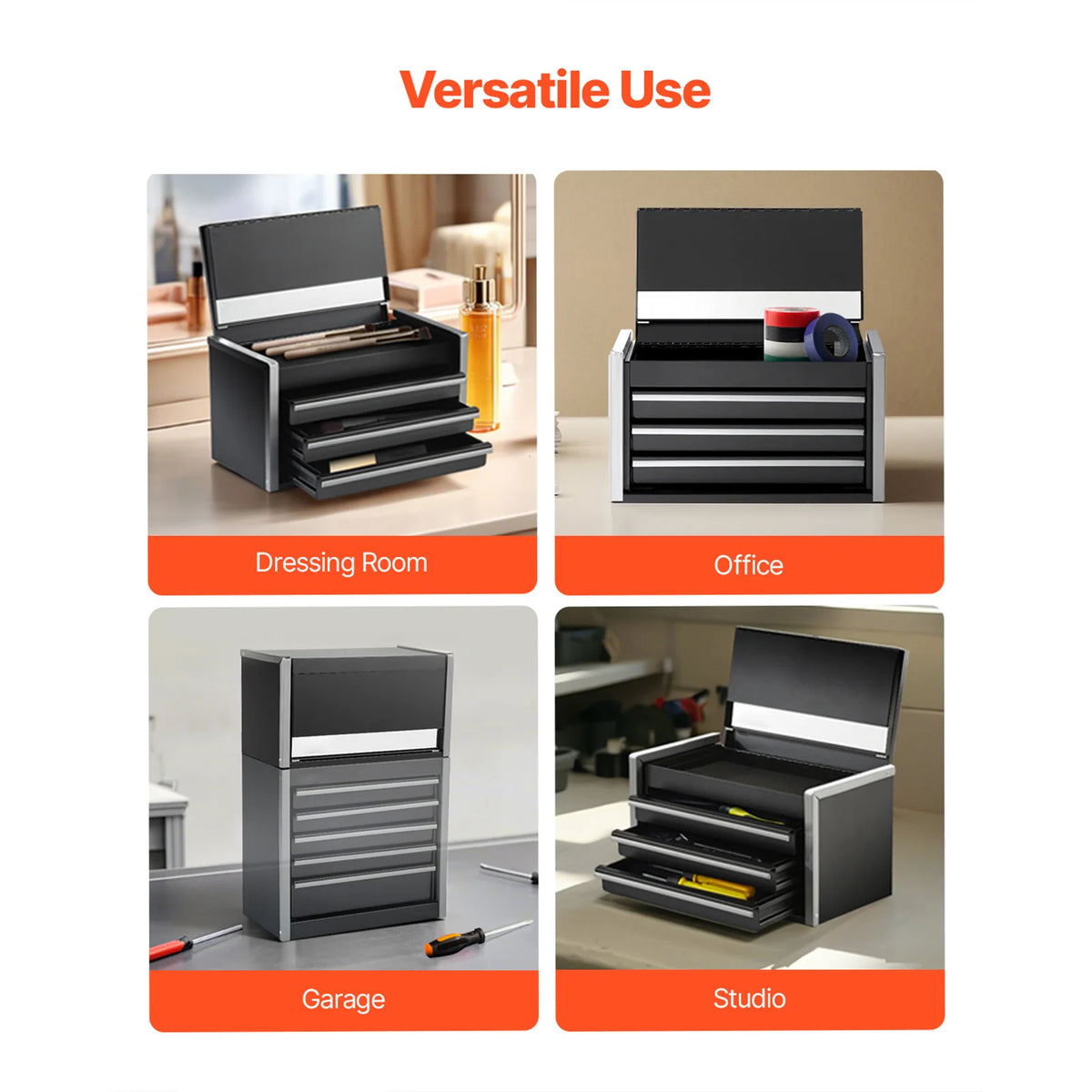 SucceBuy Portable Metal Tool Chest With Three Drawers