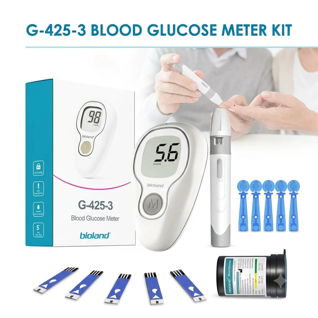 Blood Glucose Meter Kit Blood Sugar Monitor with Test Strips Lancets and Lancing Device Auto Coding 0.7μL Small Blood Sample 5 Second Fast Reading Large LCD Easy Strip Ejection Portable Home Testing Kit for Adults Seniors Da