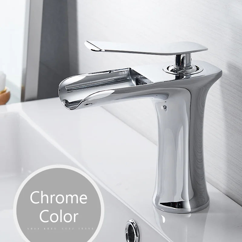 Brass Waterfall Bathroom Faucet Single Handle Tap