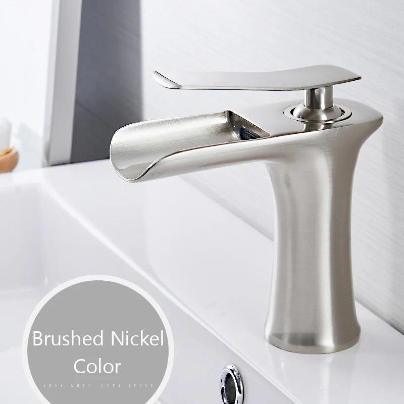 Brass Waterfall Bathroom Faucet Single Handle Tap
