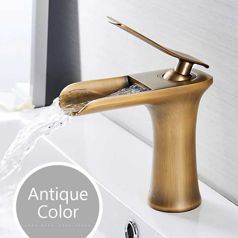 Brass Waterfall Bathroom Faucet Single Handle Tap
