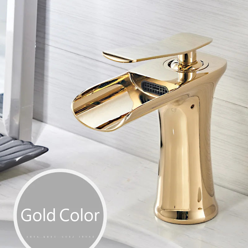 Brass Waterfall Bathroom Faucet Single Handle Tap