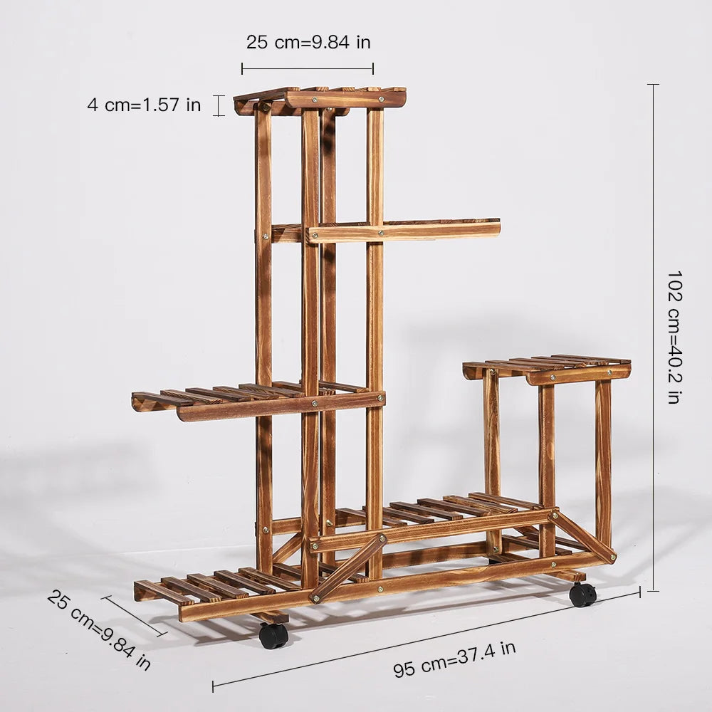 Wisfor Five Tier Wood Plant Stand With Wheels
