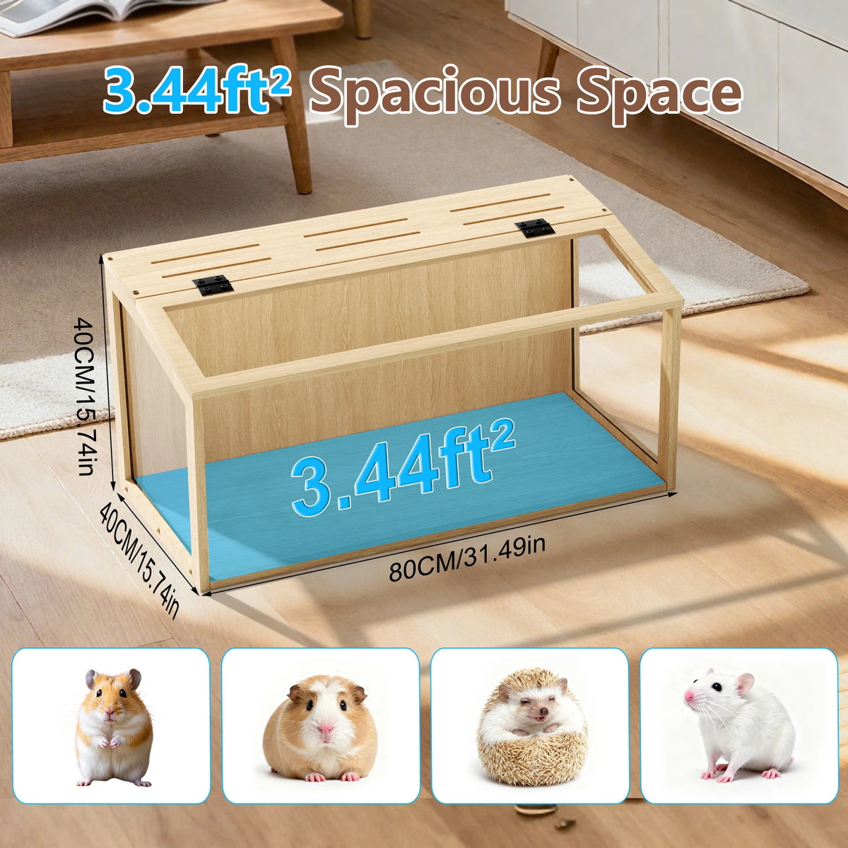 Bingopaw Wooden Hamster Cage With Glass Lid