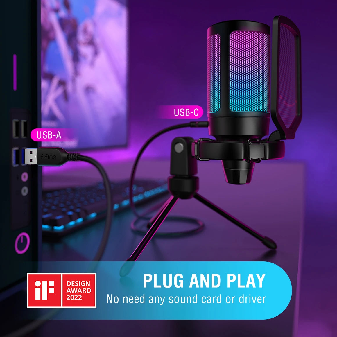 FIFINE AmpliGame USB Gaming Microphone with Pop Filter
