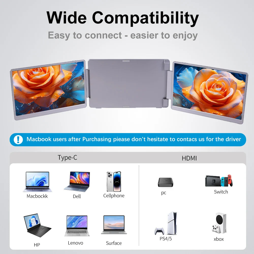 Ecooper Portable Monitor FHD IPS Screen For Gaming
