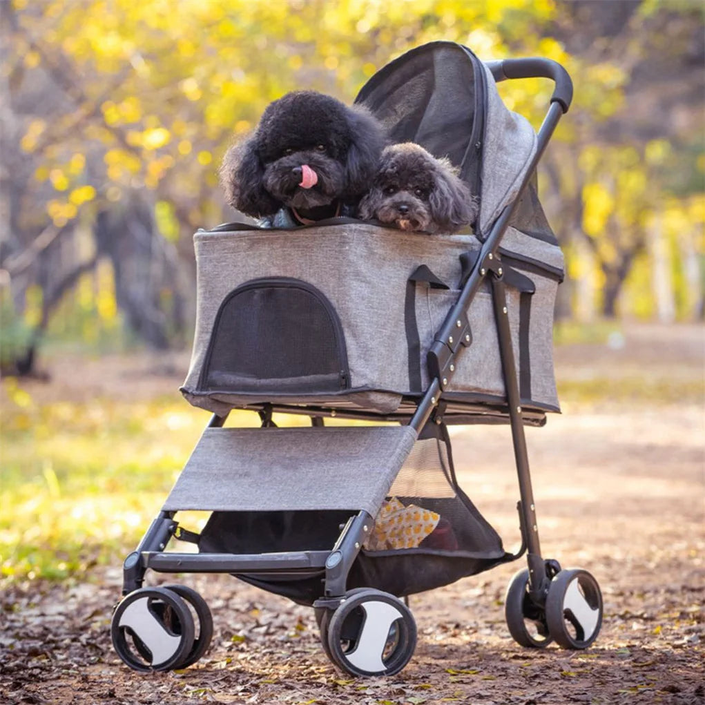 Foldable Pet Dog Stroller With Storage Basket