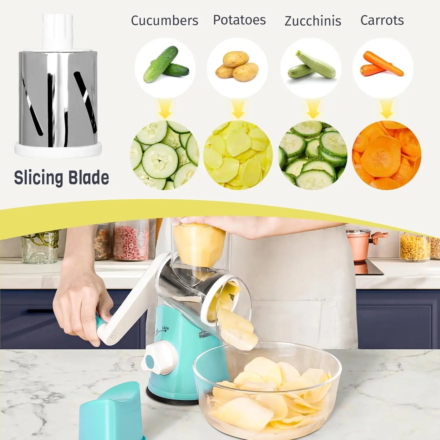 Multi Drum Hand Crank Rotary Vegetable Cutter