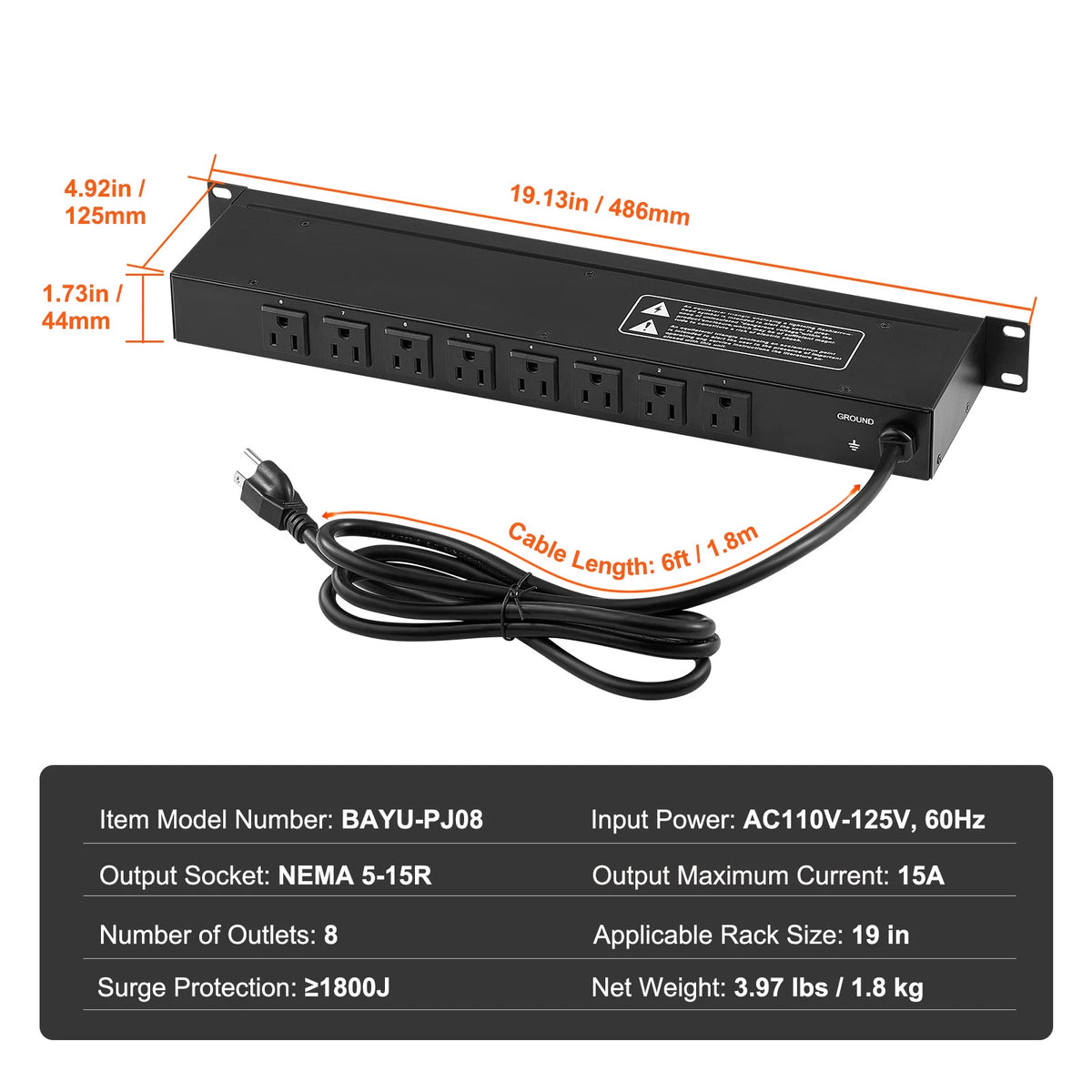 SucceBuy Rack Mount PDU Power Strip For Servers