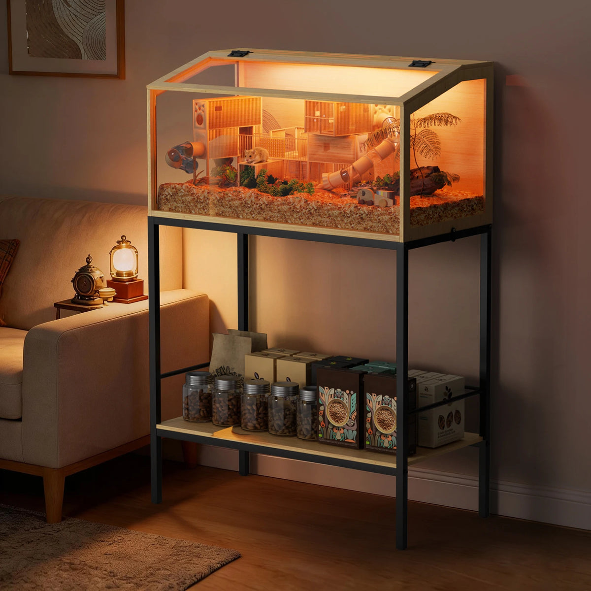 Bingopaw Wooden Hamster Cage With Glass Lid