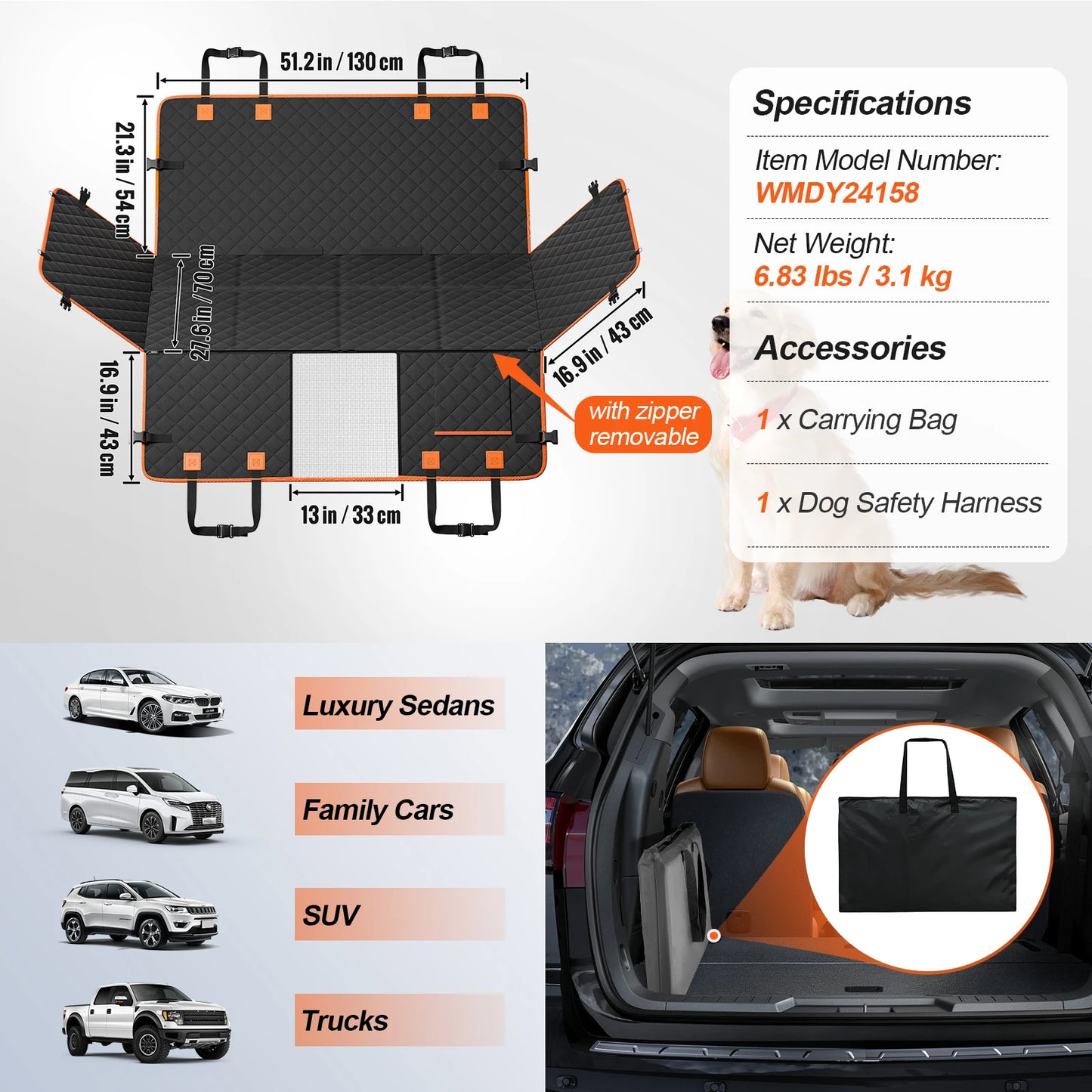 SucceBuy Back Seat Extender Dog Car Seat Cover