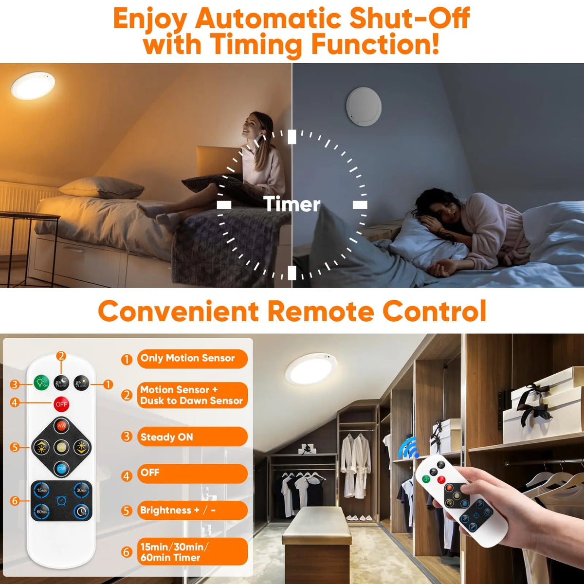 Rechargeable Motion Sensor Ceiling Light With Remote