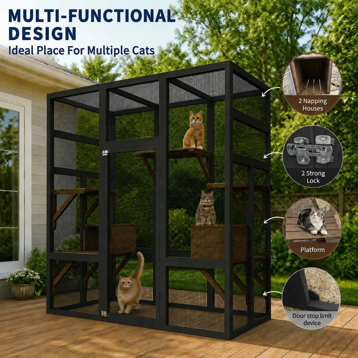 HiMISS Wooden Outdoor Cat Enclosure With Platforms