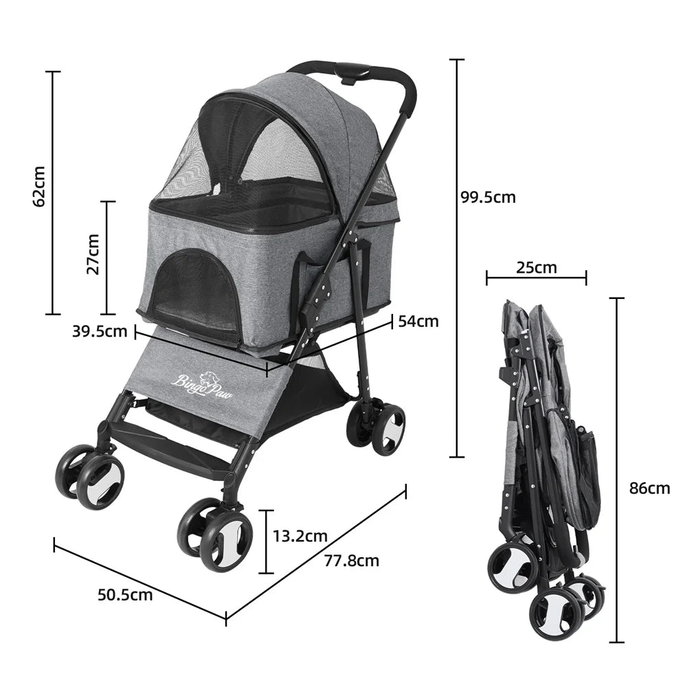 Foldable Pet Dog Stroller With Storage Basket