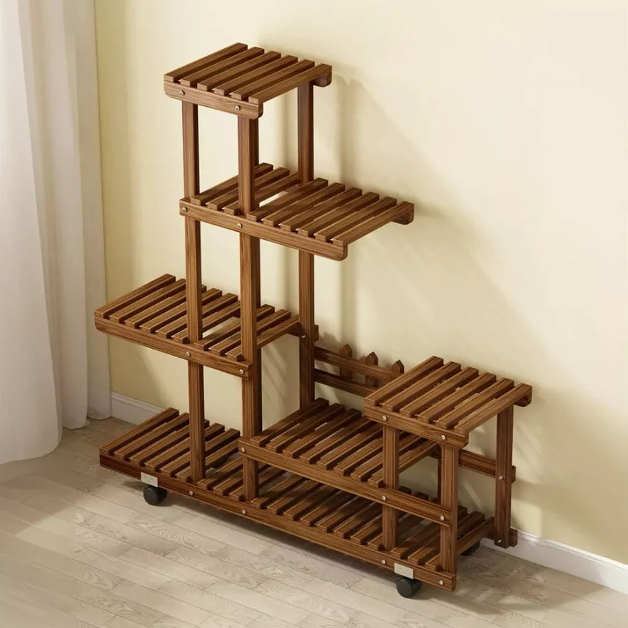 Wisfor Five Tier Wood Plant Stand With Wheels