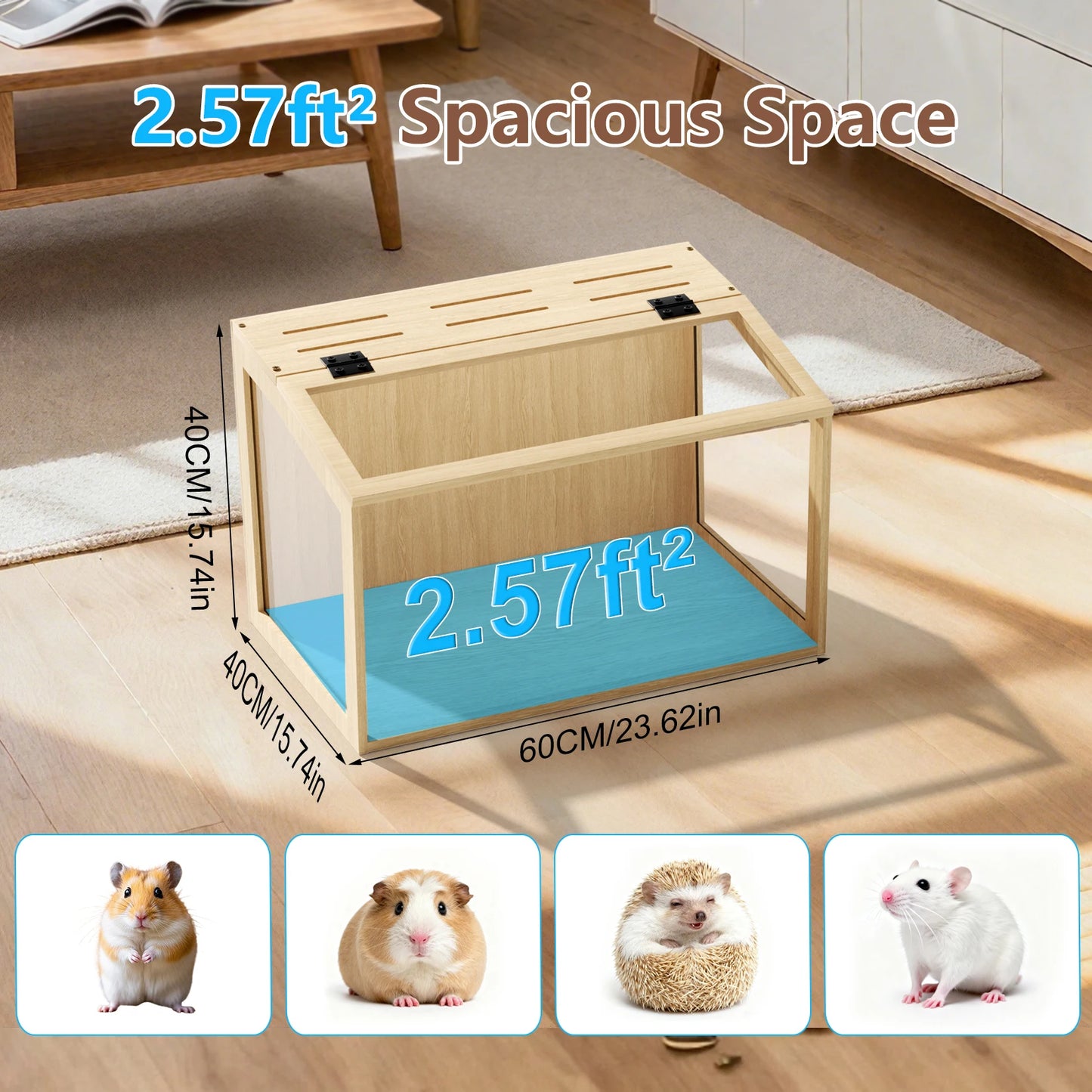 Bingopaw Wooden Hamster Cage With Glass Lid