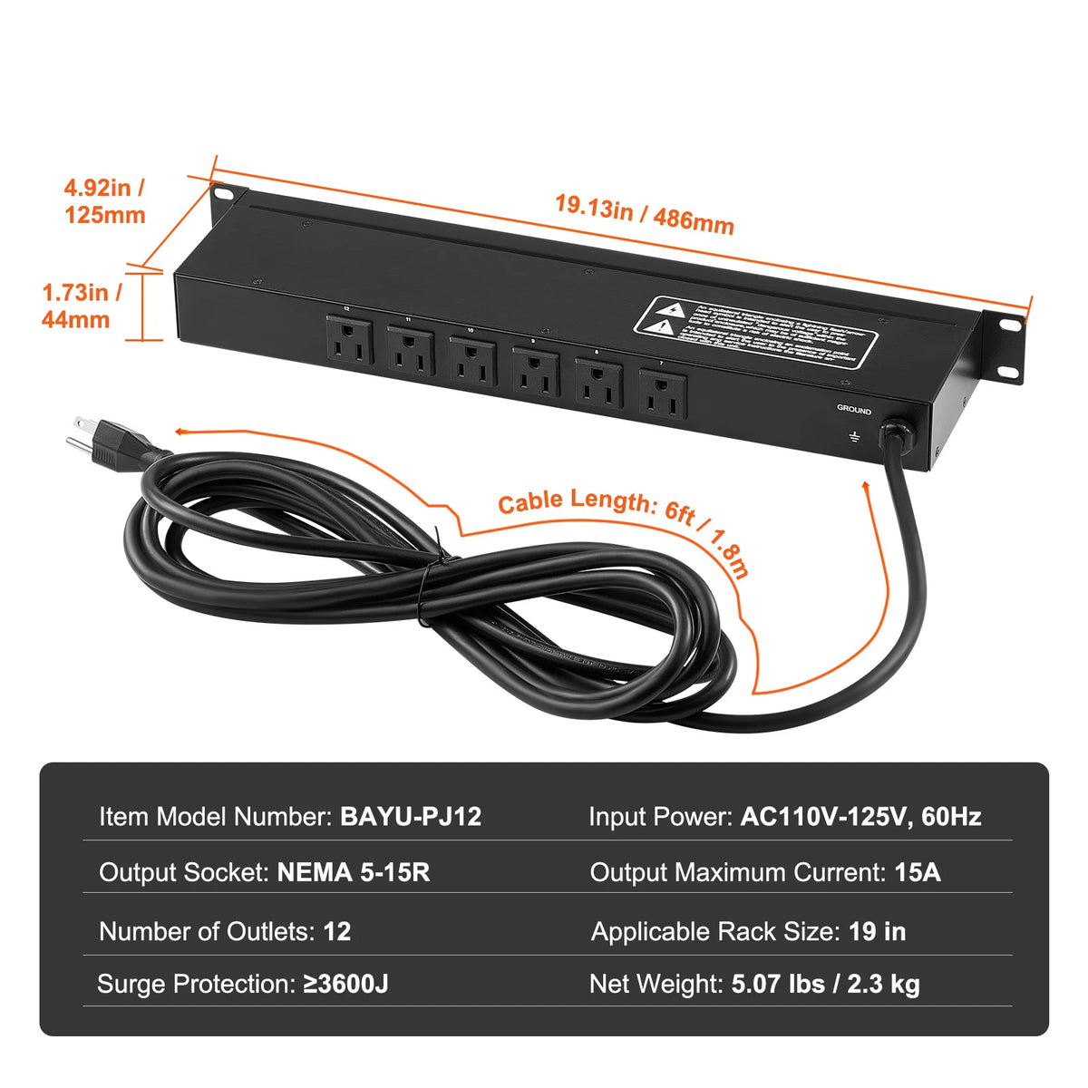 SucceBuy Rack Mount PDU Power Strip For Servers