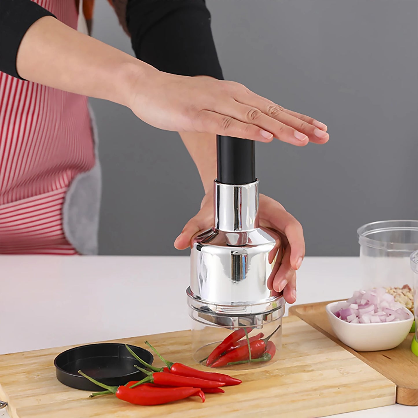 Stainless Steel Manual Food Chopper For Garlic Onions