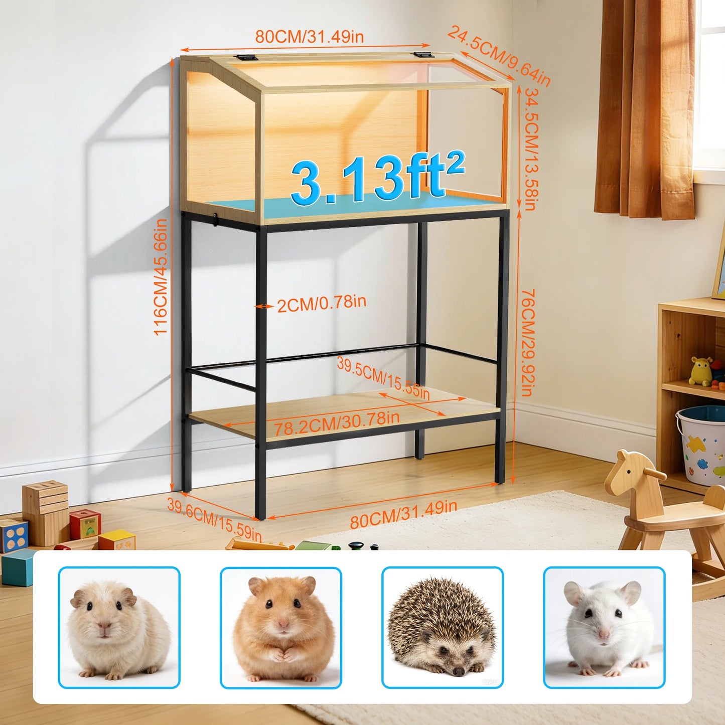 Bingopaw Wooden Hamster Cage With Glass Lid