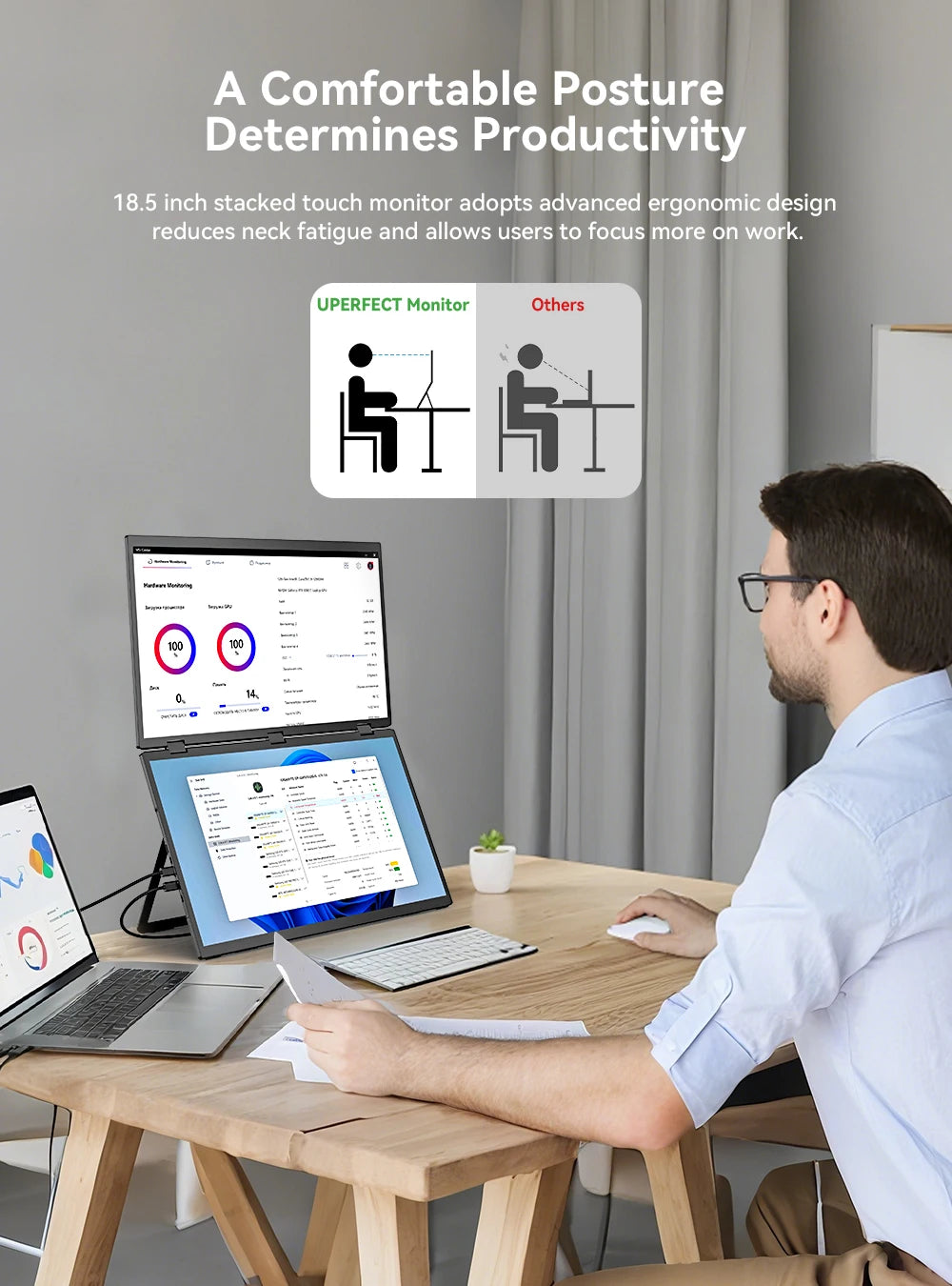 Uperfect Portable Foldable Triple Screen Monitor