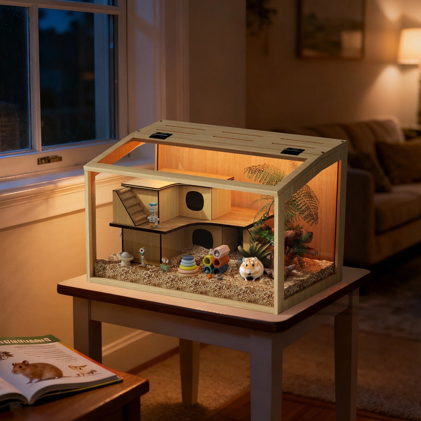 Bingopaw Wooden Hamster Cage With Glass Lid