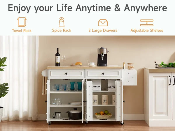 Rolling Wooden Kitchen Cart With Drop Leaf And Drawer