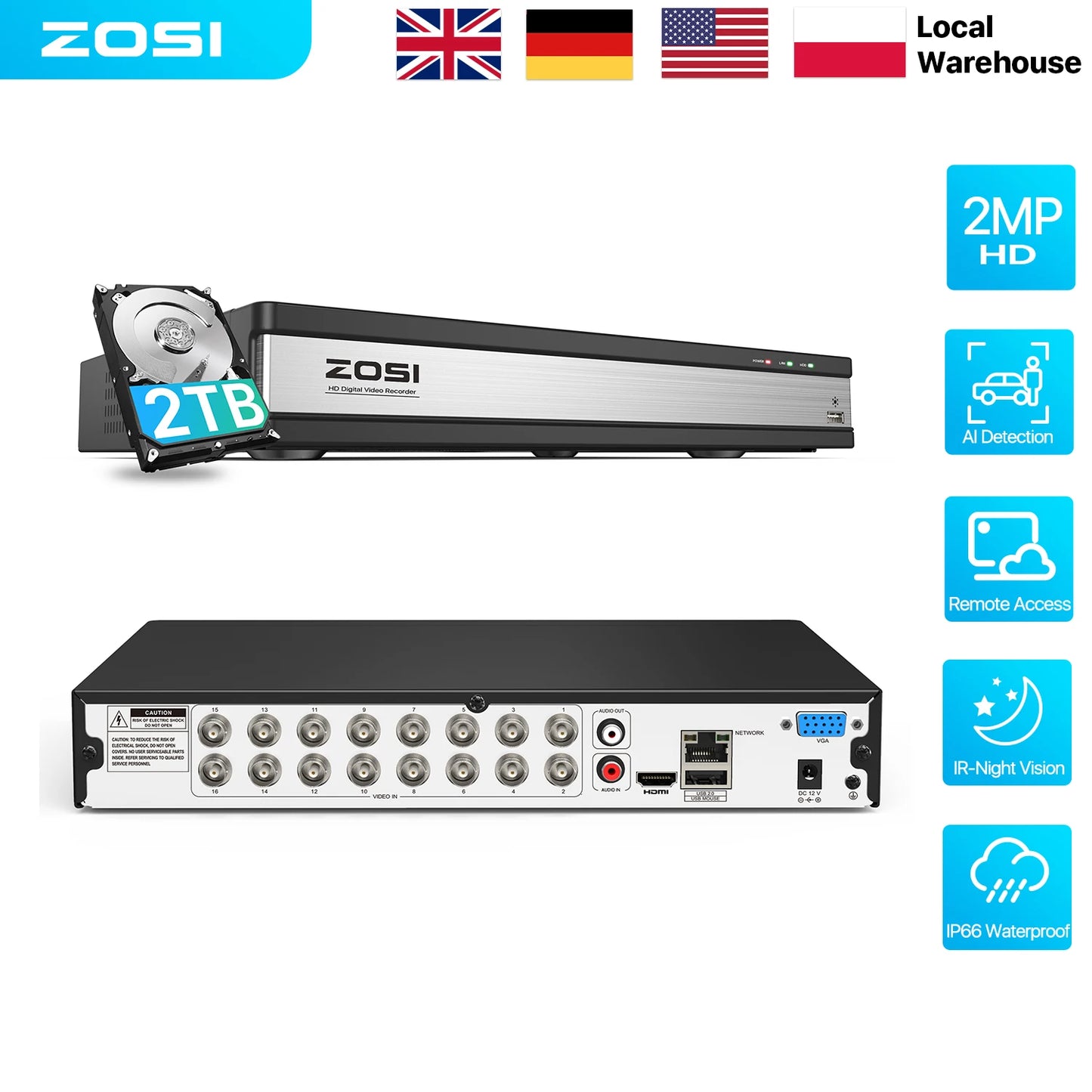 ZOSI 16CH 4In1 CCTV DVR 1080P Video Recorder