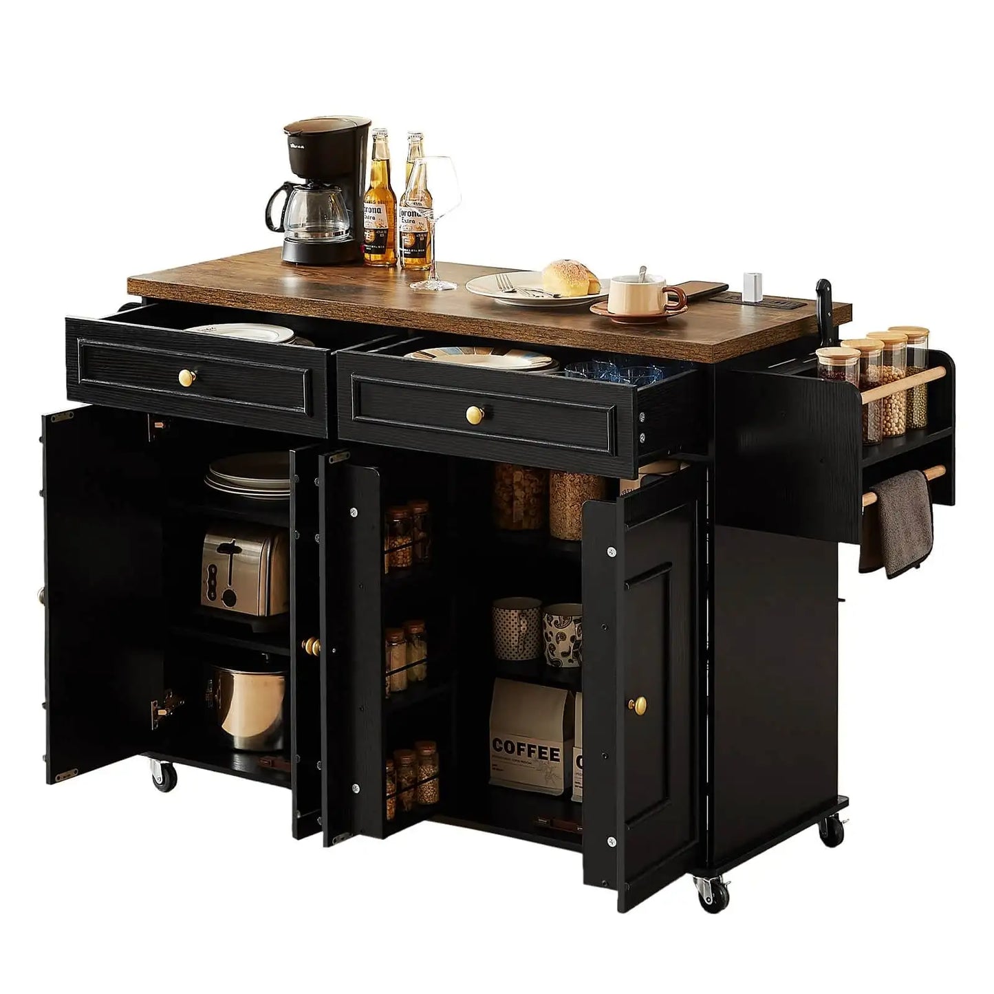 Rolling Wooden Kitchen Cart With Drop Leaf And Drawer