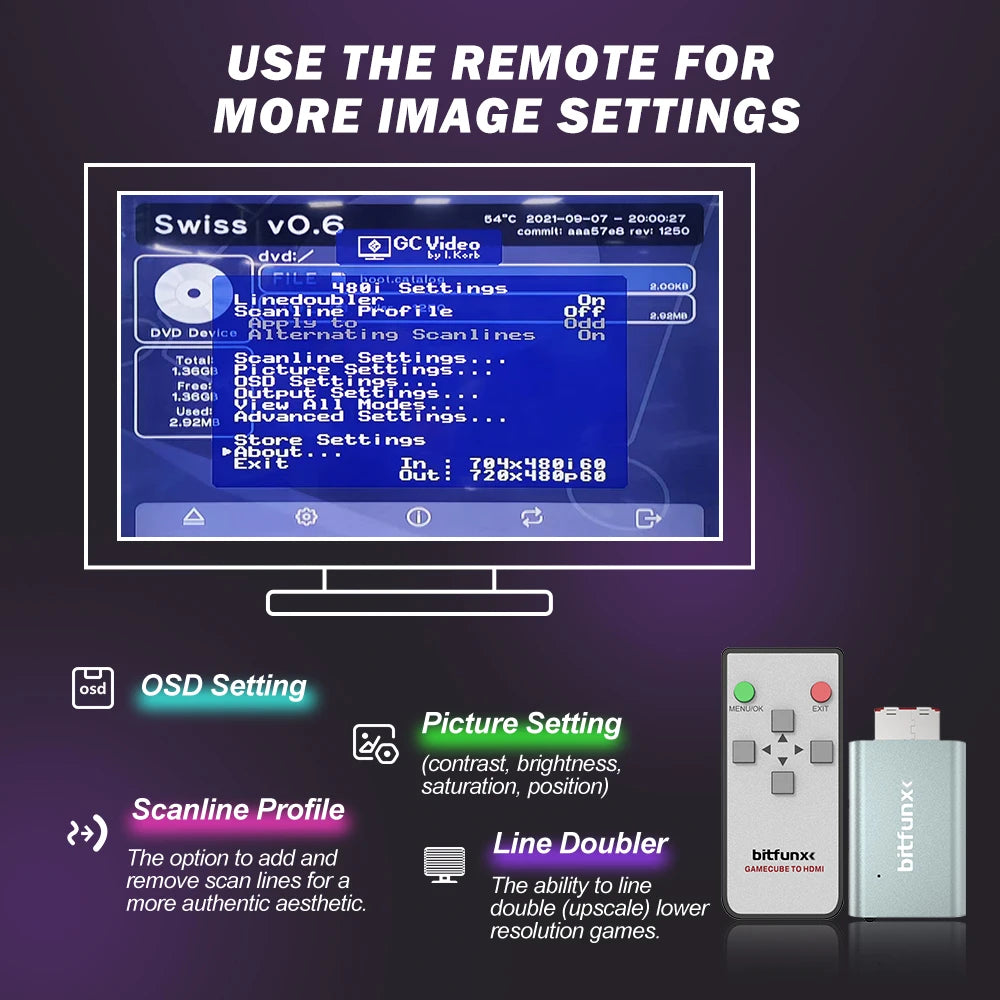 Bitfunx GC2HDMI Adapter For Nintendo GameCube