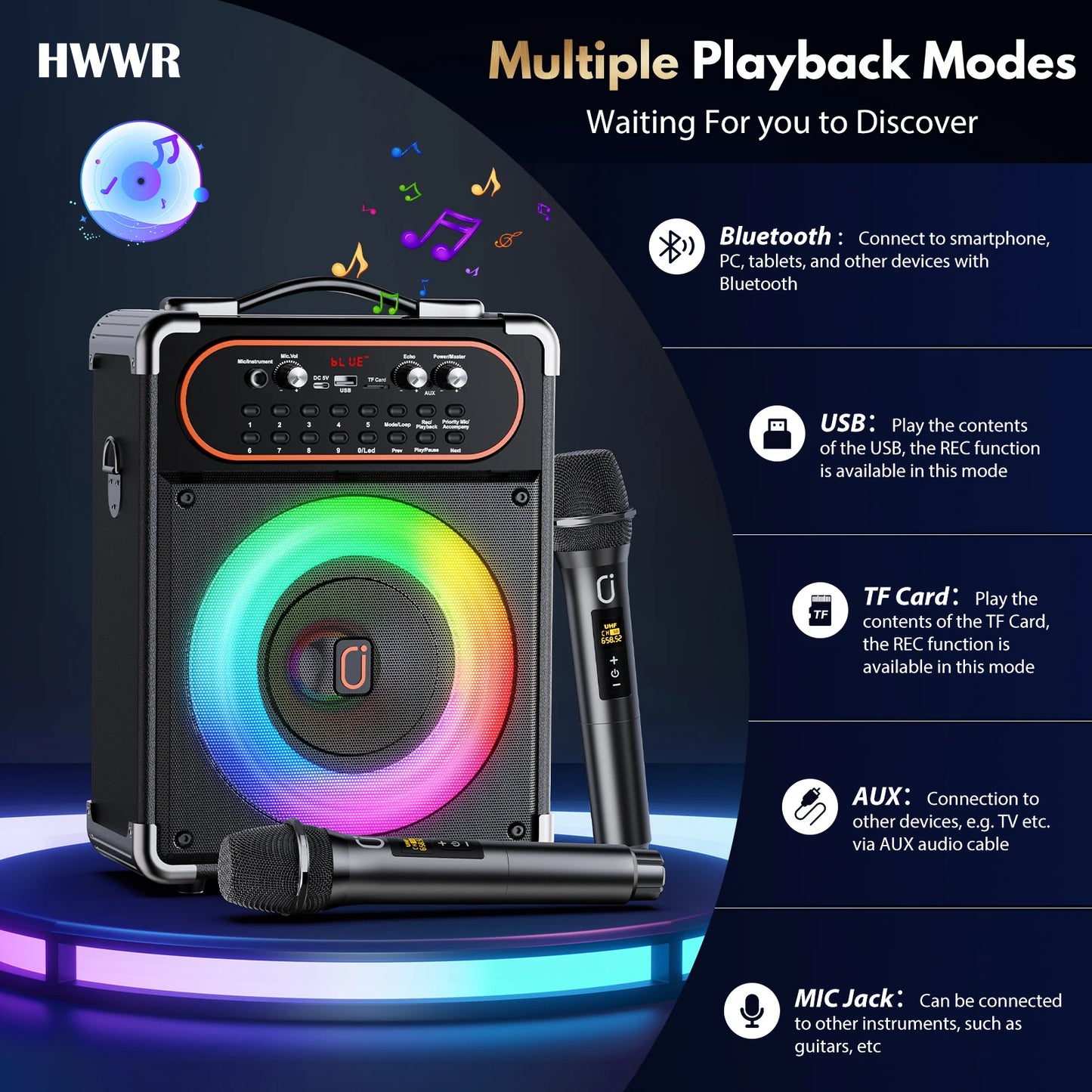 FanFun Portable Bluetooth Karaoke Speaker With Mics