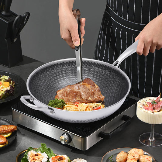 Bymaocar Stainless Steel Wok With Honeycomb Lid