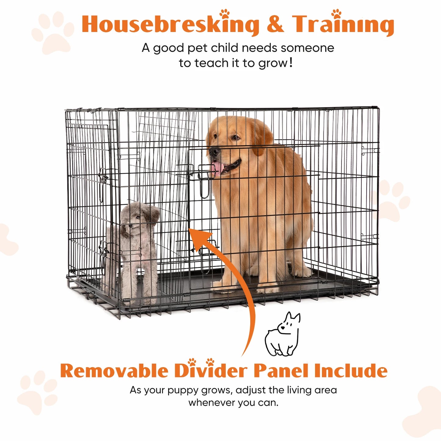 Jhk Double Door Metal Dog Crate With Leakproof Tray