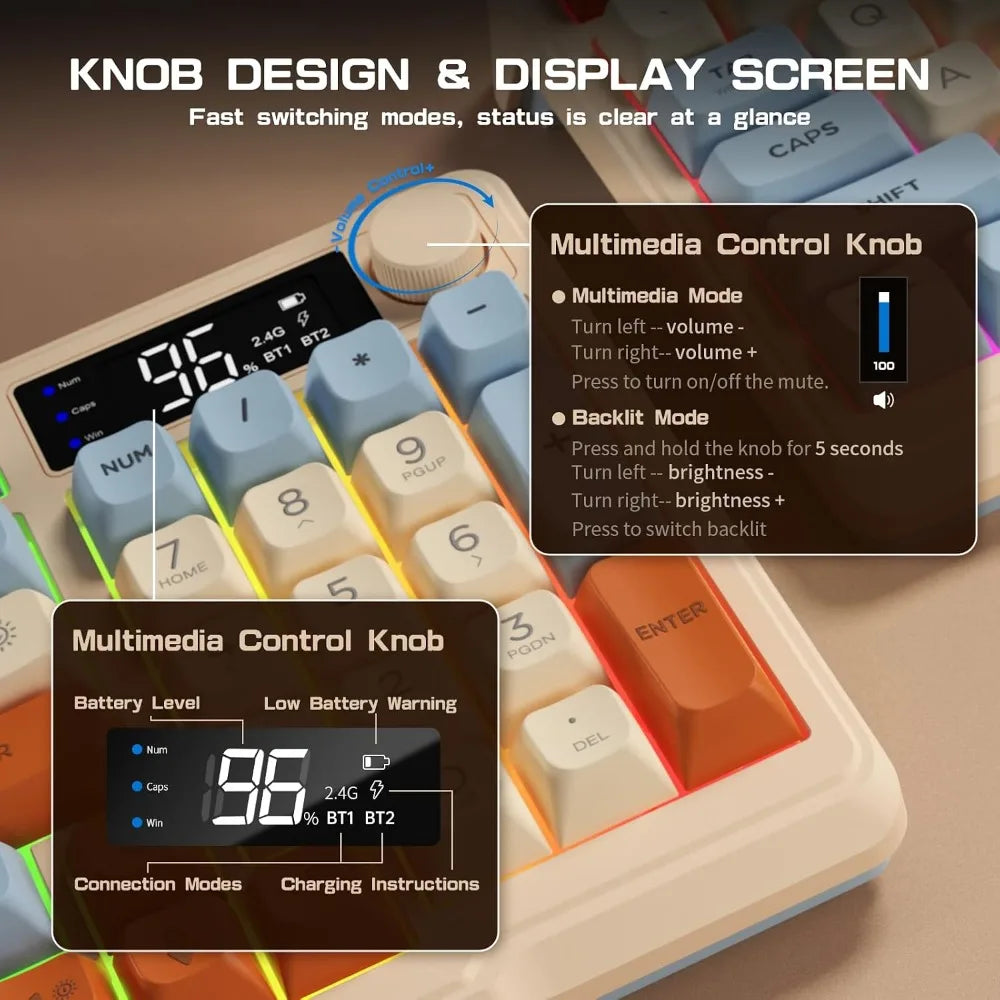 Wireless Gaming Keyboard With Knob And RGB Backlight