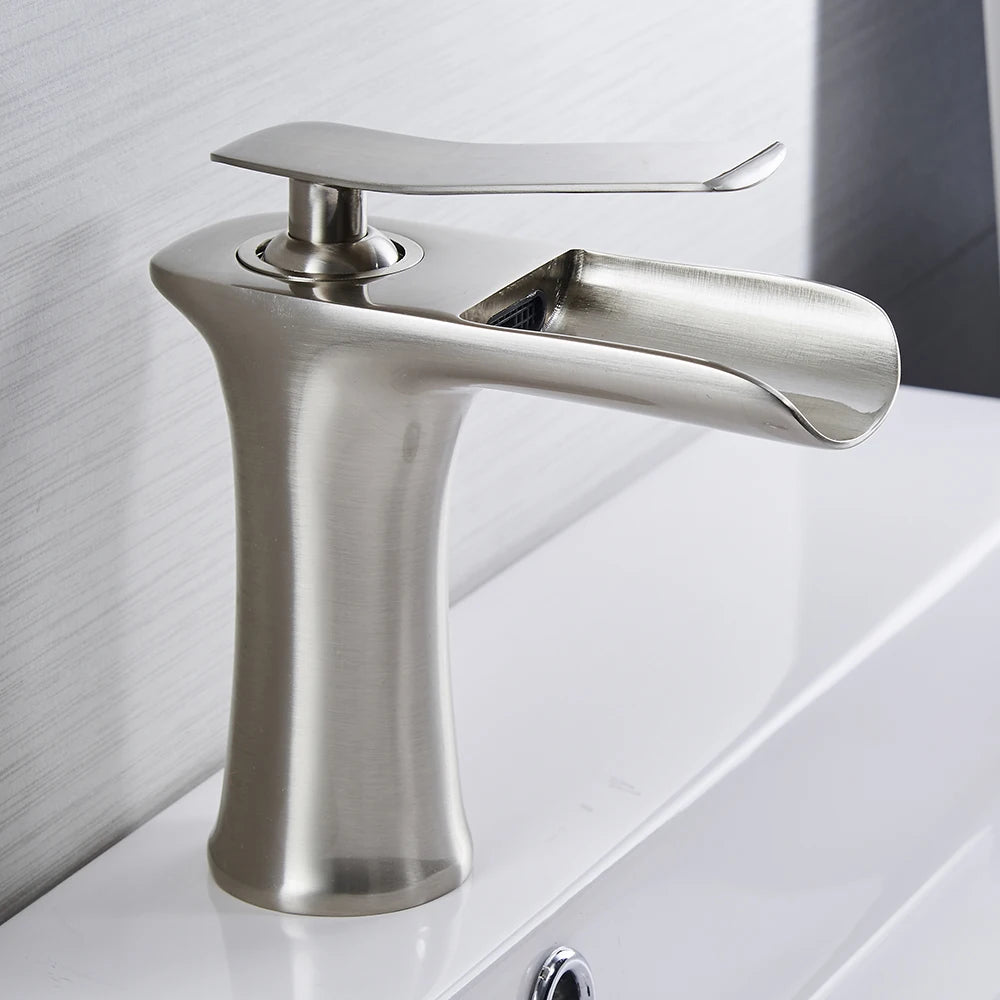 Brass Waterfall Bathroom Faucet Single Handle Tap