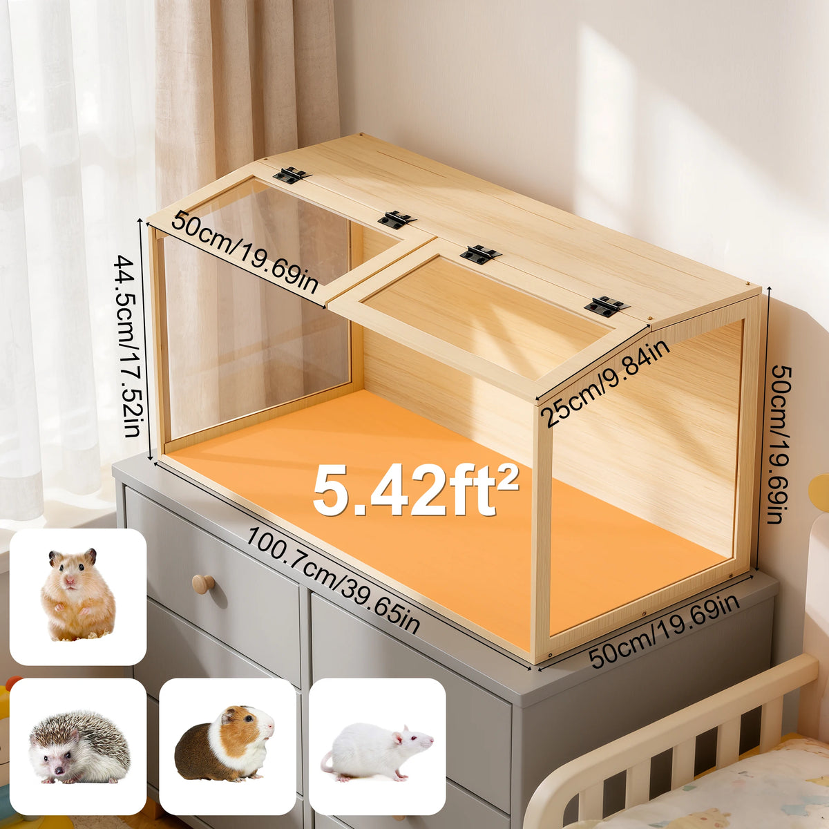 Bingopaw Wooden Hamster Cage With Glass Lid