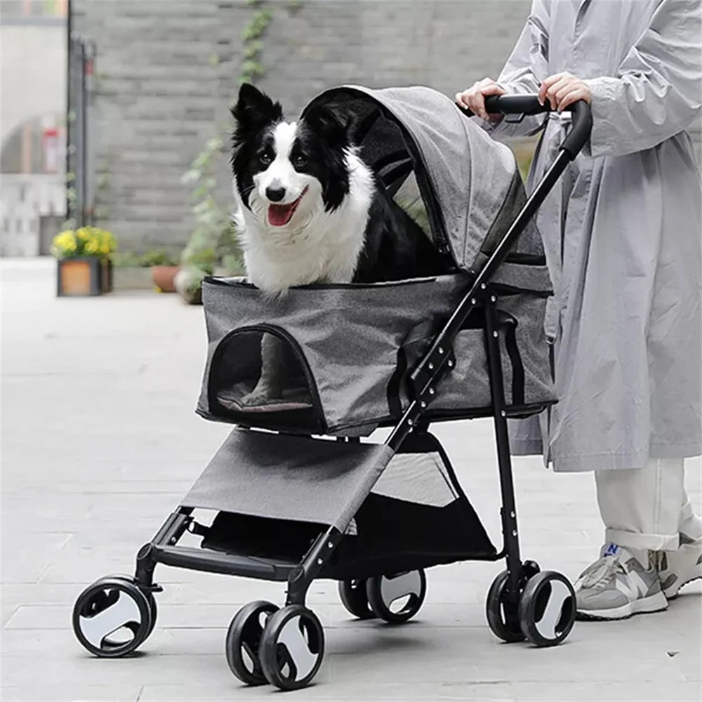 Foldable Pet Dog Stroller With Storage Basket