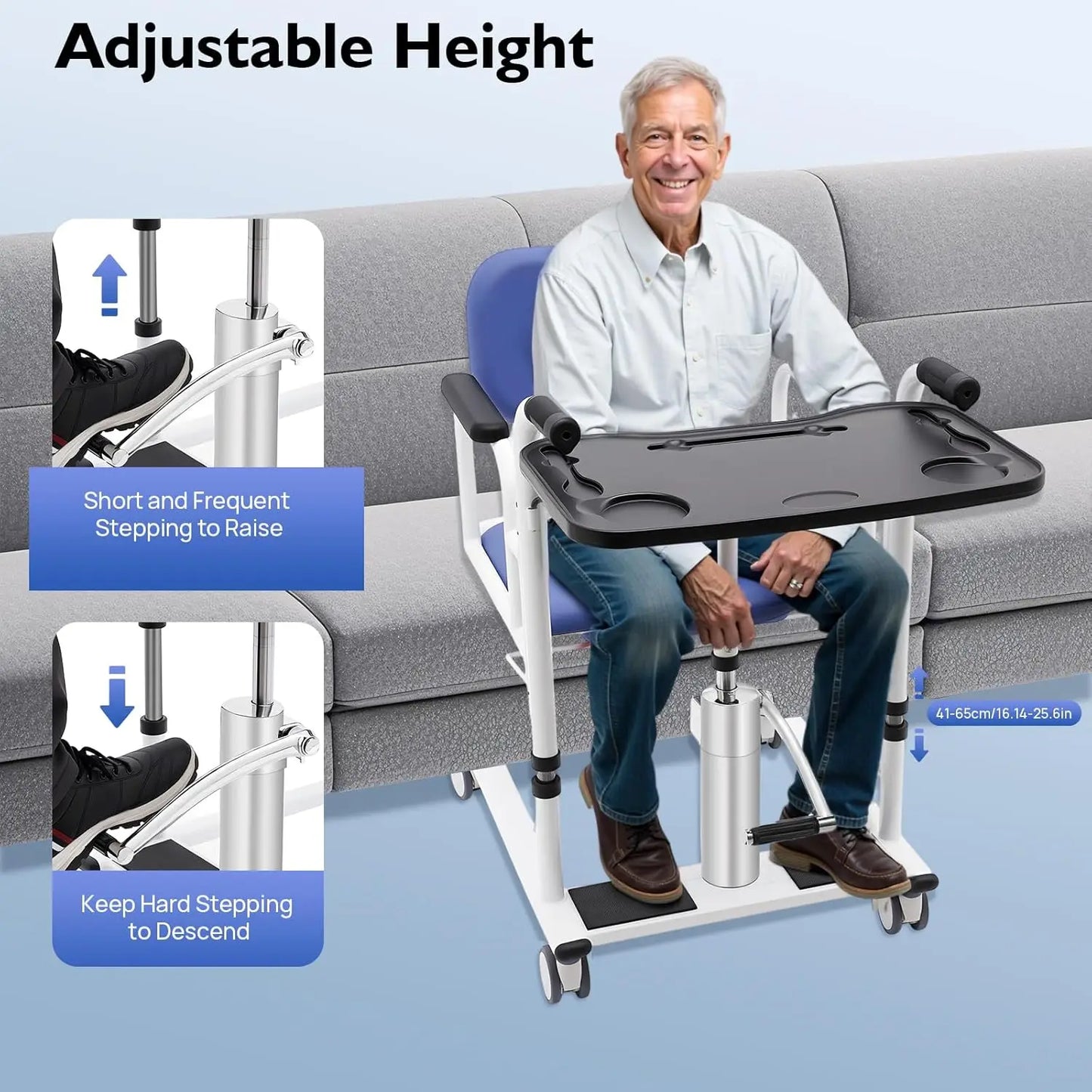 Hydraulic Patient Lift Transfer Chair With Split Seat