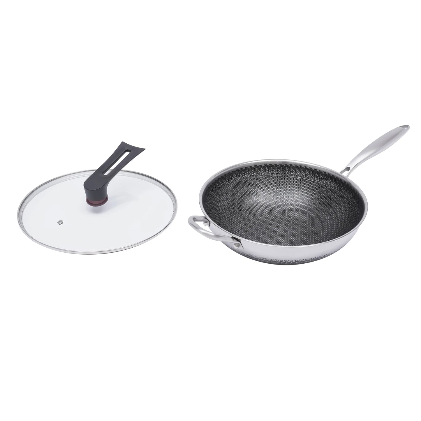 Bymaocar Stainless Steel Wok With Honeycomb Lid