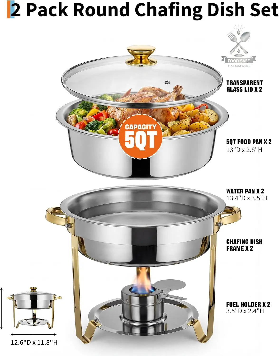 Tacleekii Stainless Steel Chafing Dishes Food Warmer Set